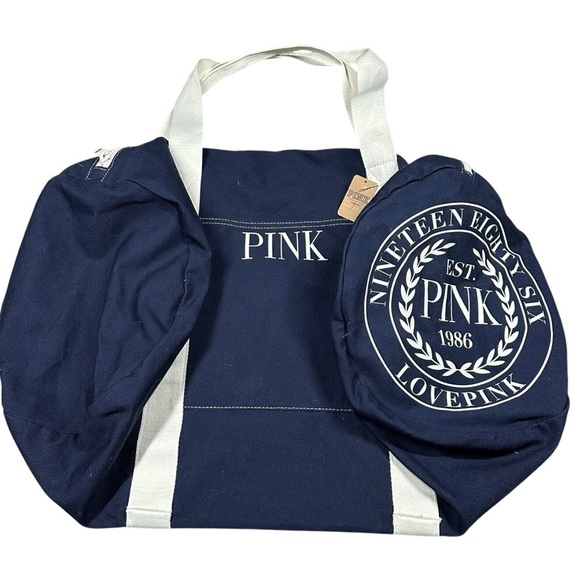NEW Victoria's‎ Secret PINK Duffle Bag Navy Zipper Top Double Handle - Picture 1 of 6